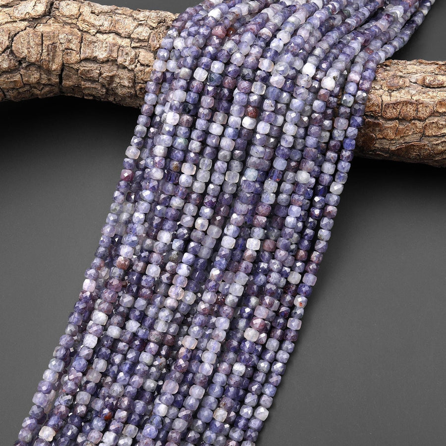 Rare Natural Sunstone Iolite Faceted 4mm Cube Gemstone Beads 15.5" Strand