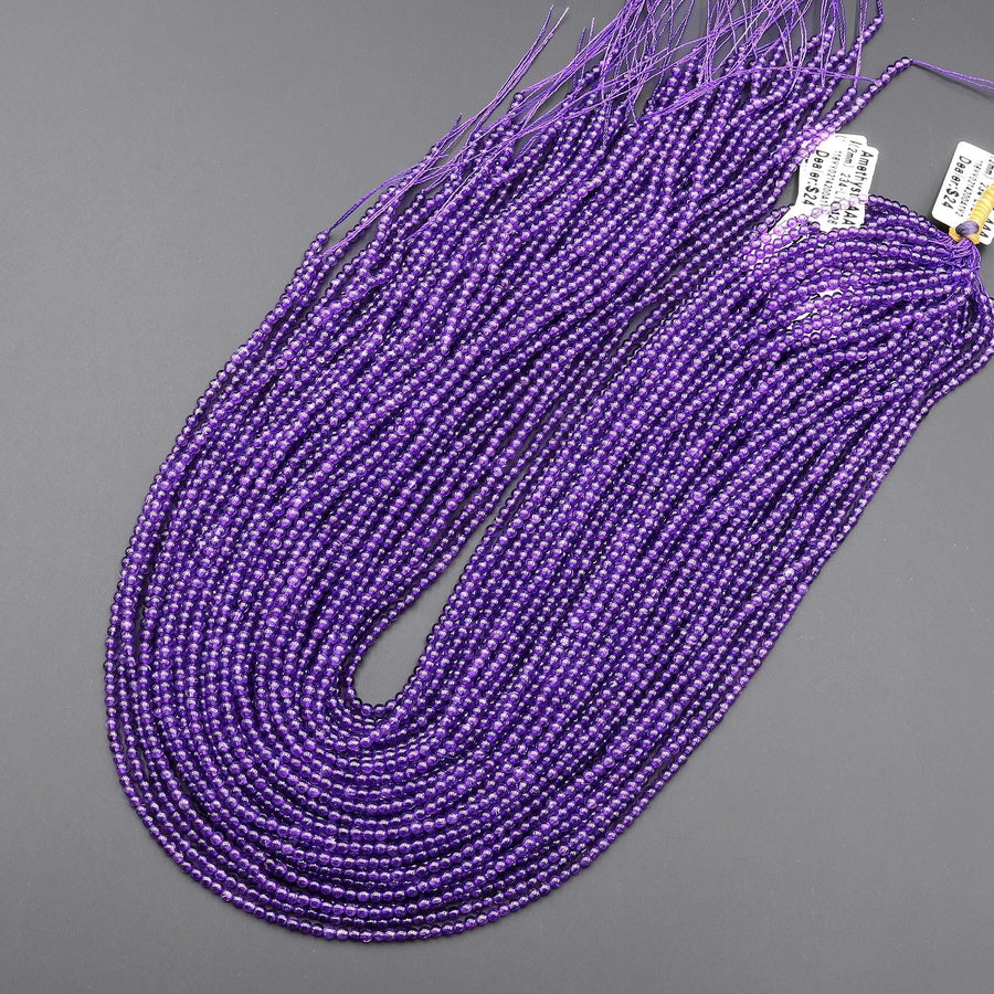 AAA Natural Purple Amethyst Smooth 2mm Round Beads High Quality Gemstone 15.5" Strand