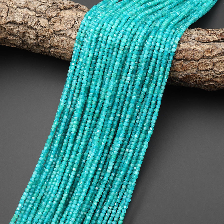 AAA Natural Blue Green Russian Amazonite Faceted Cube Beads 2mm Gemstone 15.5" Strand