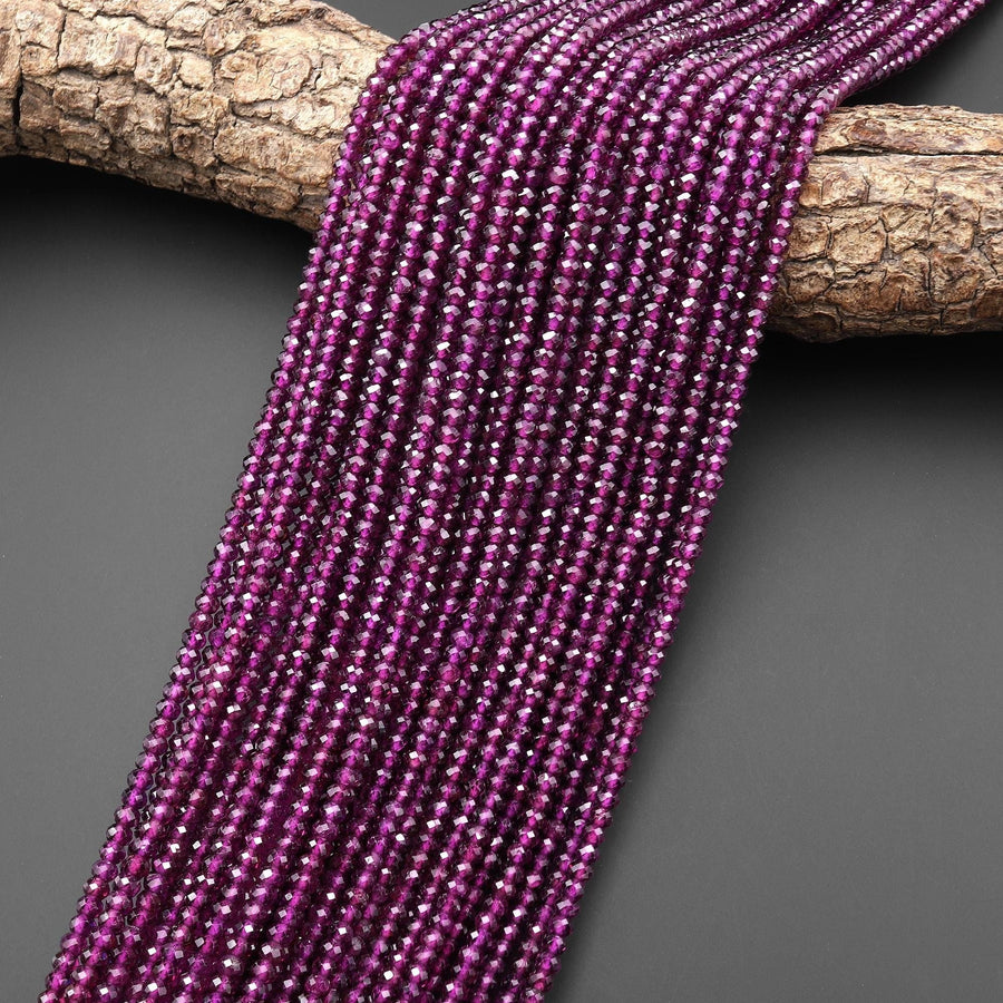 AAA Faceted Natural Purple Garnet Faceted 4mm Rondelle Beads Gemstone 15.5" Strand