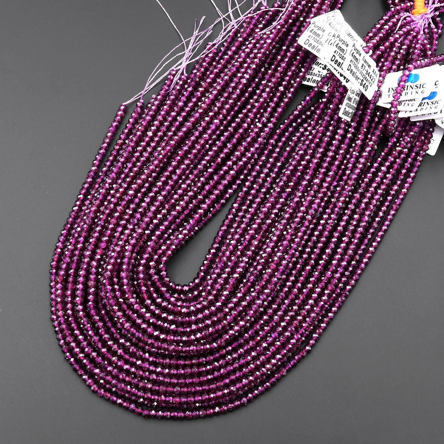 AAA Faceted Natural Purple Garnet Faceted 4mm Rondelle Beads Gemstone 15.5" Strand