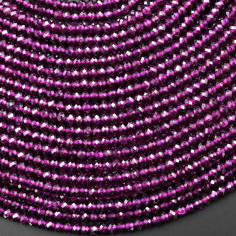 AAA Faceted Natural Purple Garnet Faceted 4mm Rondelle Beads Gemstone 15.5" Strand
