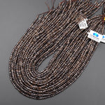 AAA Faceted Natural Smoky Quartz Cube Beads 3mm Laser Diamond Cut Gemstone 15.5" Strand