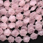 Natural Pink Rose Quartz Hand Carved Cherry Blossom Flower Gemstone Beads 10mm 7.5" Strand