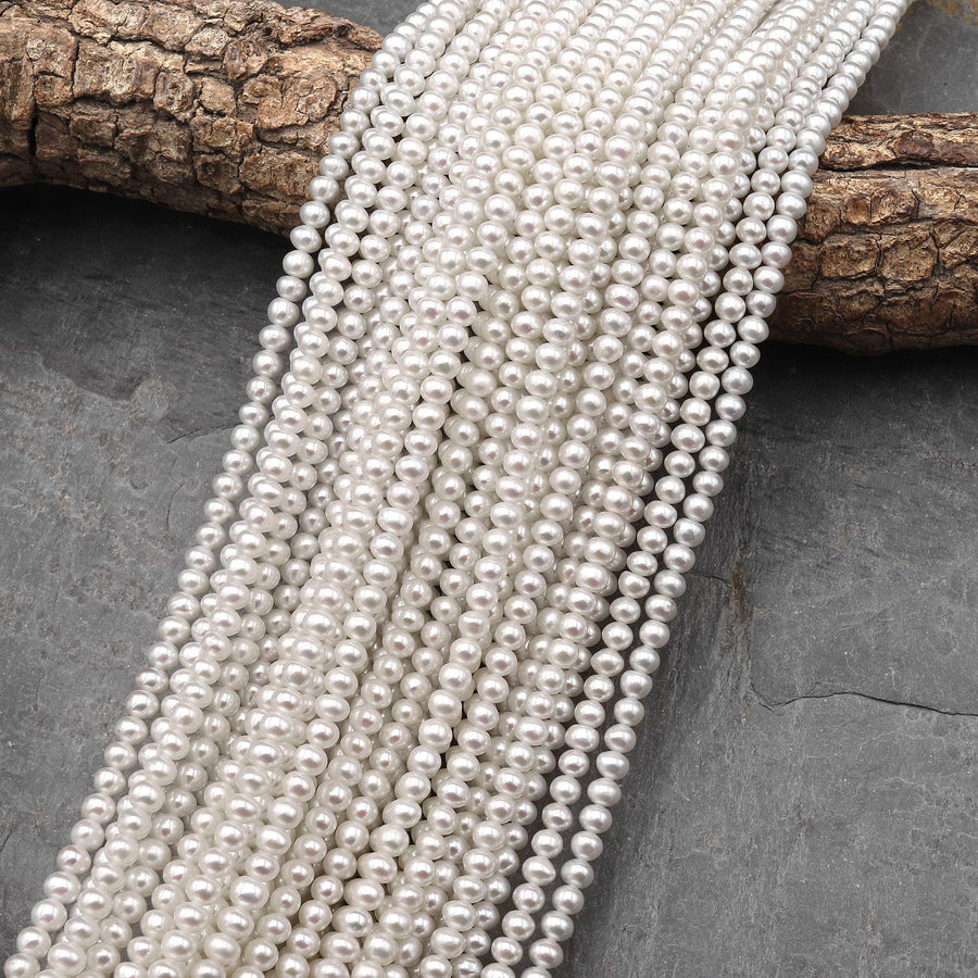 Genuine White Freshwater Pearl Small 3mm 4mm 5mm Off Round Rondelle Beads 15.5" Strand