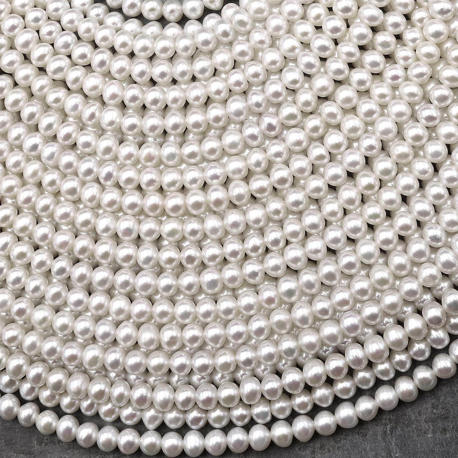 Genuine White Freshwater Pearl Small 3mm 4mm 5mm Off Round Rondelle Beads 15.5" Strand