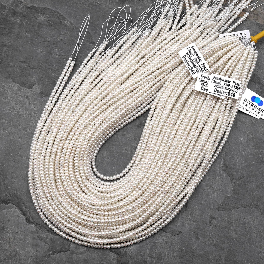 Genuine White Freshwater Pearl 3mm Rondelle Beads 15.5" Strand