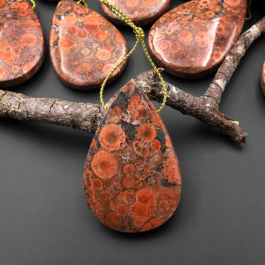 Natural Mexican Desert Rose Jasper Teardrop Pear Pendant Side Drilled Large Natural Red Brown Focal Bead A2