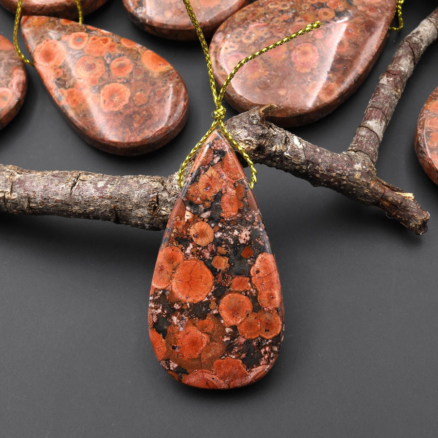 Natural Mexican Desert Rose Jasper Teardrop Pear Pendant Side Drilled Large Natural Red Brown Focal Bead A5