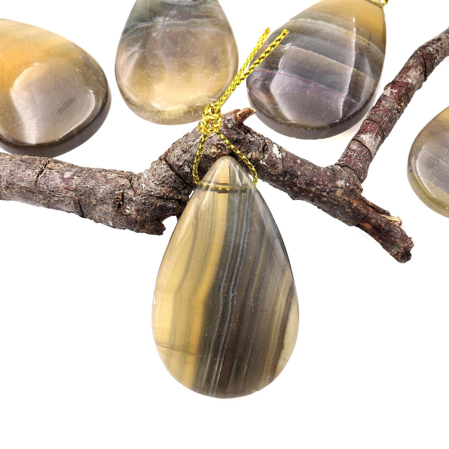 Natural Honey Amber Banded Fluorite Teardrop Pendant Top Side Drilled Gemstone