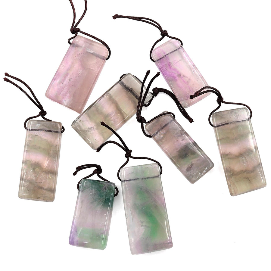 Natural Rainbow Fluorite Rectangle Pendant Top Side Drilled Gemstone