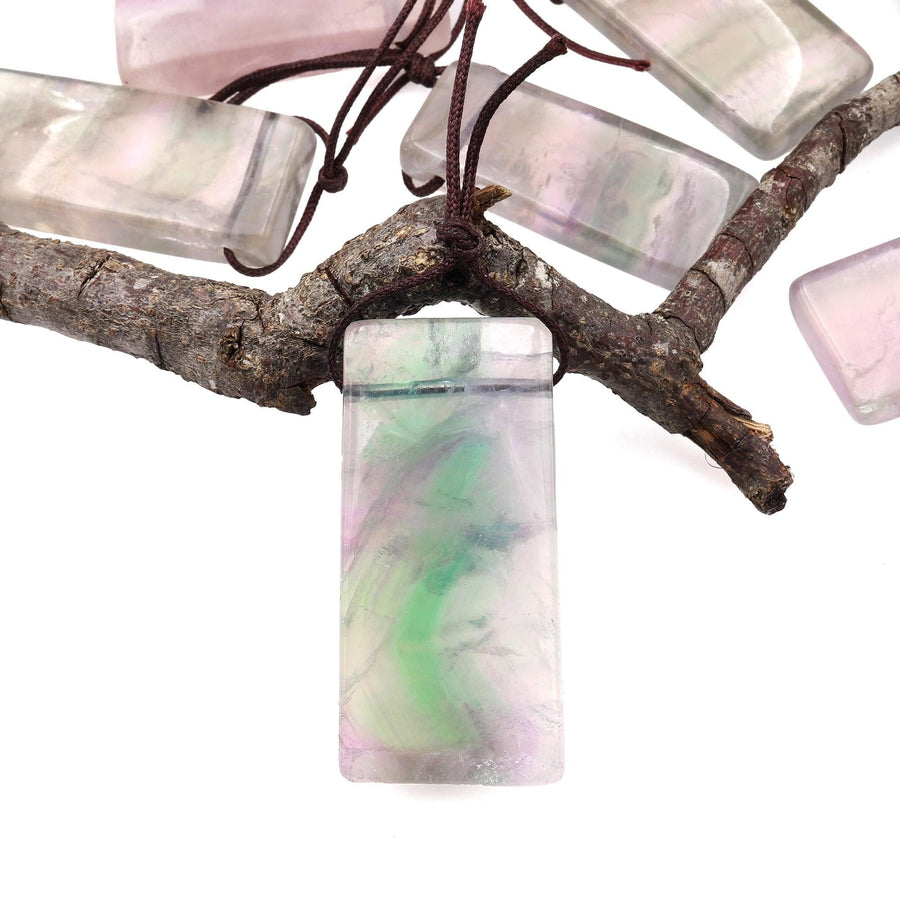 Natural Rainbow Fluorite Rectangle Pendant Top Side Drilled Gemstone A1