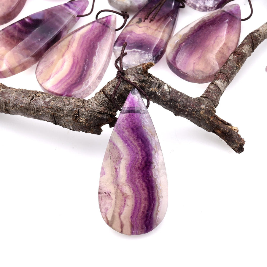 Natural Purple Fluorite Teardrop Pendant Top Side Drilled Gemstone