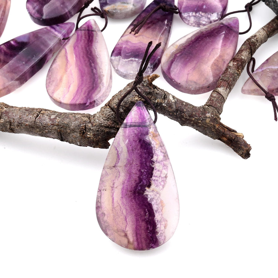 Natural Purple Fluorite Teardrop Pendant Top Side Drilled Gemstone