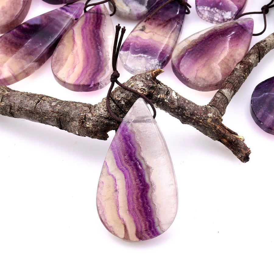 Natural Purple Fluorite Teardrop Pendant Top Side Drilled Gemstone