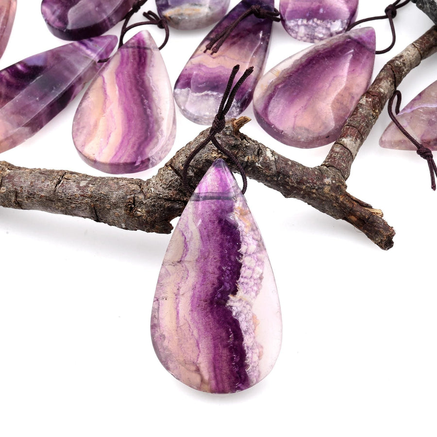 Natural Purple Fluorite Teardrop Pendant Top Side Drilled Gemstone A1
