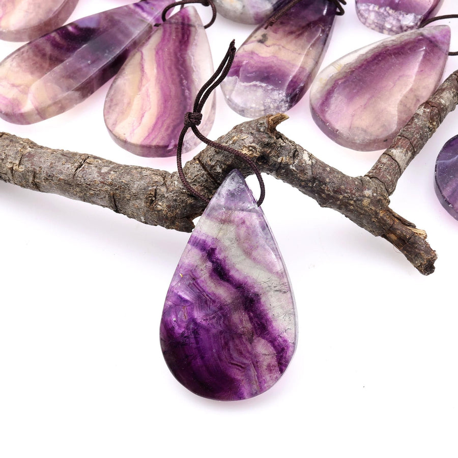 Natural Purple Fluorite Teardrop Pendant Top Side Drilled Gemstone A4