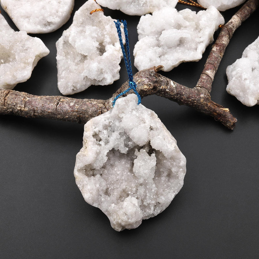 Natural Freeform White Agate Druzy Drusy Geode Slice Beads Sparkling Natural Crystal Gemstone