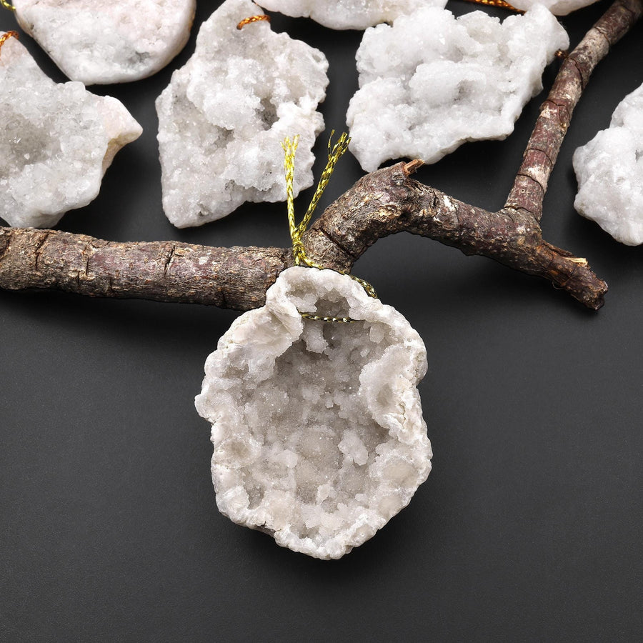 Natural Freeform White Agate Druzy Drusy Geode Slice Beads Sparkling Natural Crystal Gemstone