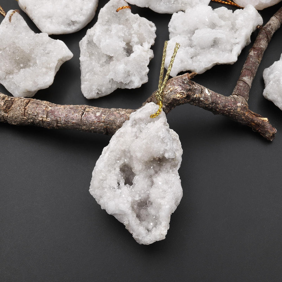 Natural Freeform White Agate Druzy Drusy Geode Slice Beads Sparkling Natural Crystal Gemstone A3