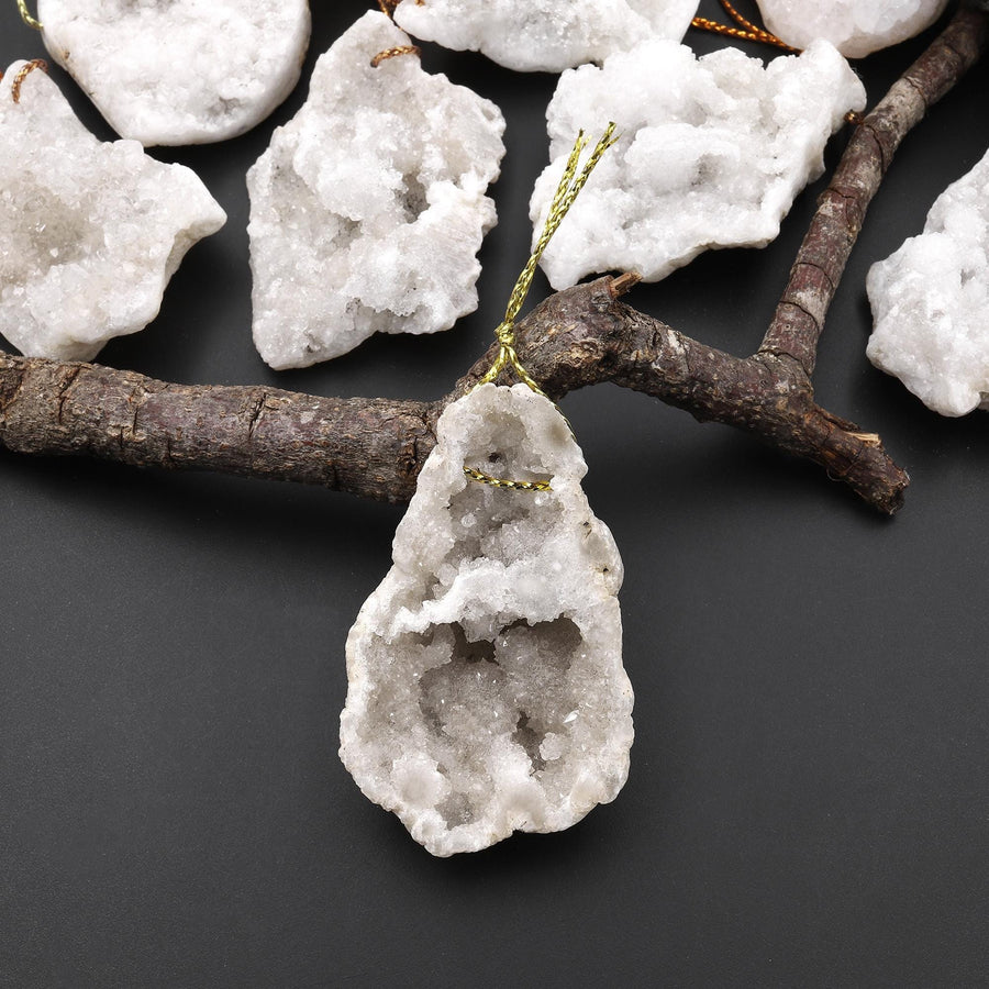 Natural Freeform White Agate Druzy Drusy Geode Slice Beads Sparkling Natural Crystal Gemstone A4