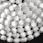 AAA Genuine Natural Cat's Eye Selenite Smooth Barrel Beads 6x9mm 8x12mm 15.5" Strand