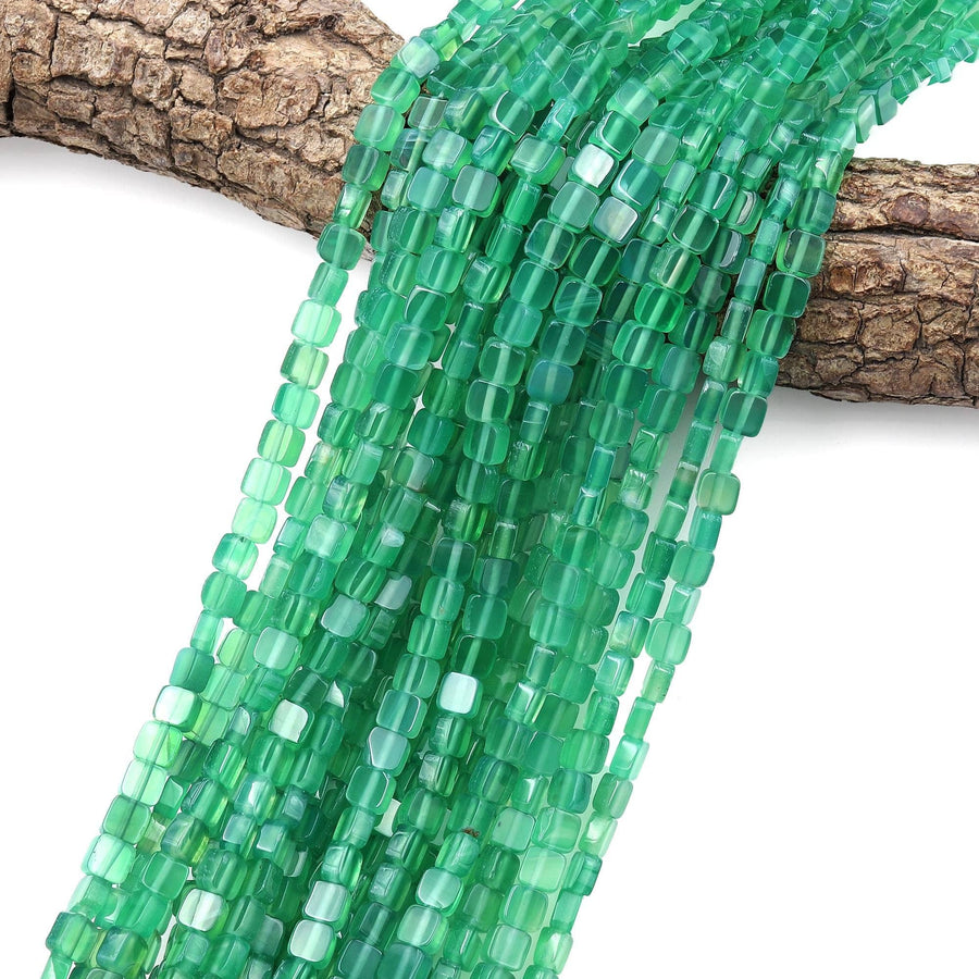 Emerald Green Agate 6mm Smooth Flat Square Cube Beads 14.5" Strand
