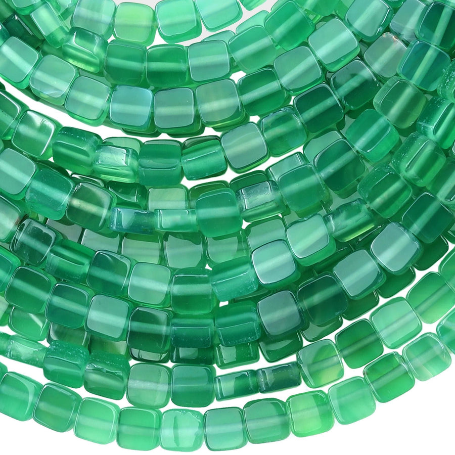 Emerald Green Agate 6mm Smooth Flat Square Cube Beads 14.5" Strand