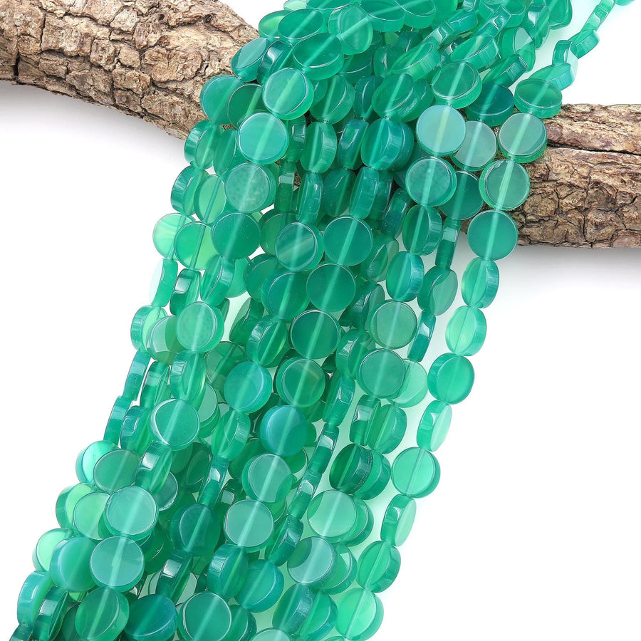 Emerald Green Agate 12mm Smooth Coin Beads 14.5" Strand