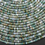 Faceted Natural Green Moss Agate 4mm Thin Rondelle Beads Gemstone 15" Strand