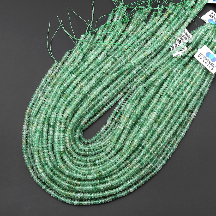 Faceted Natural African Green Chalcedony 4mm Thin Rondelle Beads Gemstone 15" Strand