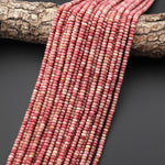 Faceted Natural Pink Petrified Rhodonite 4mm Thin Rondelle Beads Gemstone 15" Strand