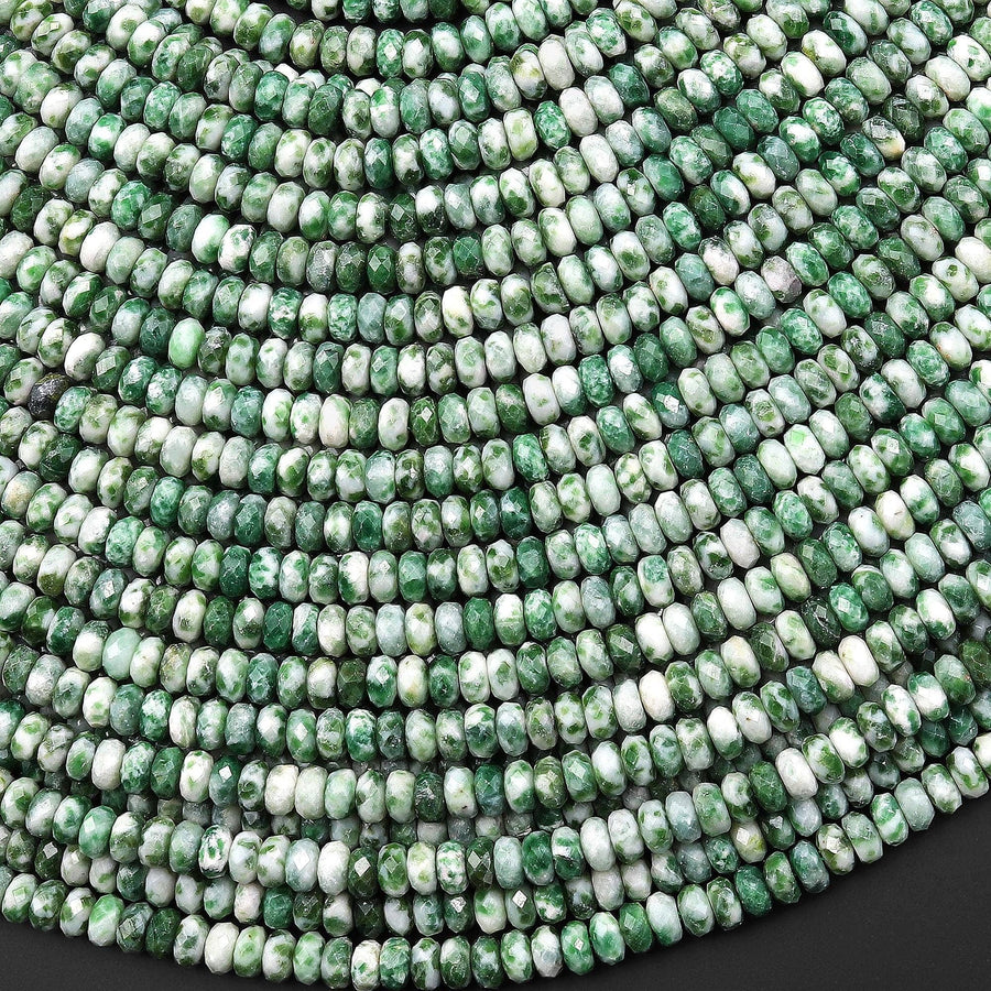 Faceted Natural Green Tree Agate 4mm Thin Rondelle Beads Gemstone 15" Strand