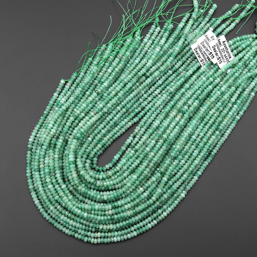 Faceted Natural Green Aventurine 4mm Thin Rondelle Beads Gemstone 15" Strand