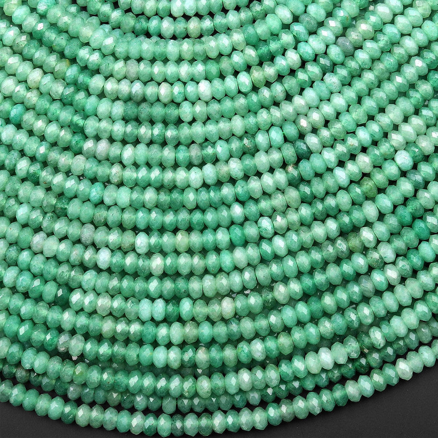 Faceted Natural Green Aventurine 4mm Thin Rondelle Beads Gemstone 15" Strand