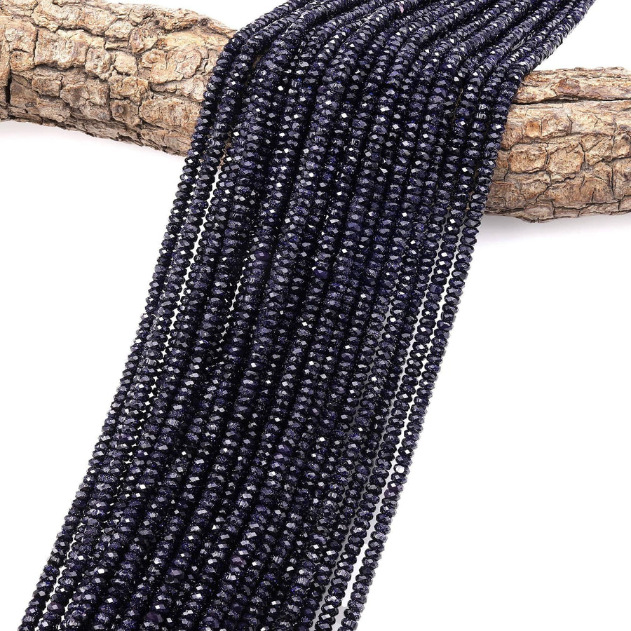 AAA Faceted Blue Goldstone Sandstone Rondelle Beads 4mm 15" Strand