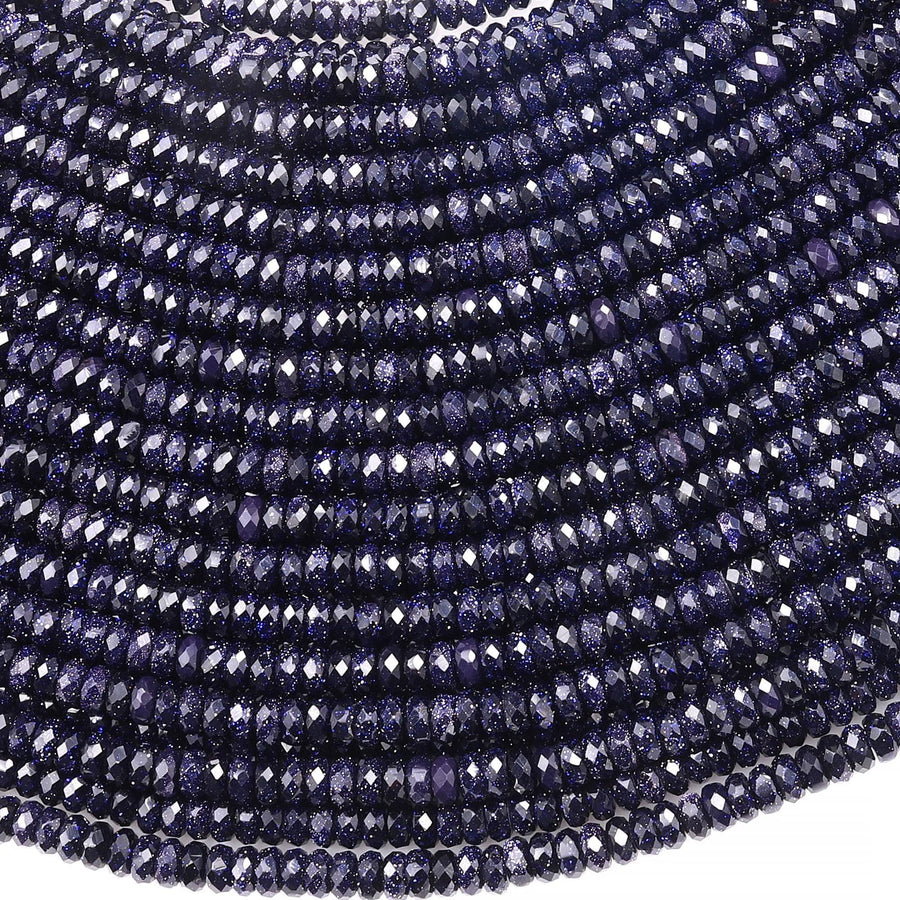 AAA Faceted Blue Goldstone Sandstone Rondelle Beads 4mm 15" Strand