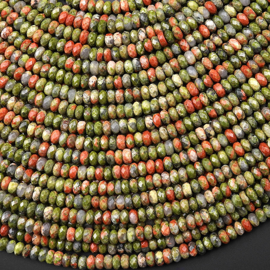 Faceted Natural Unakite 4mm Thin Rondelle Beads Gemstone 15" Strand