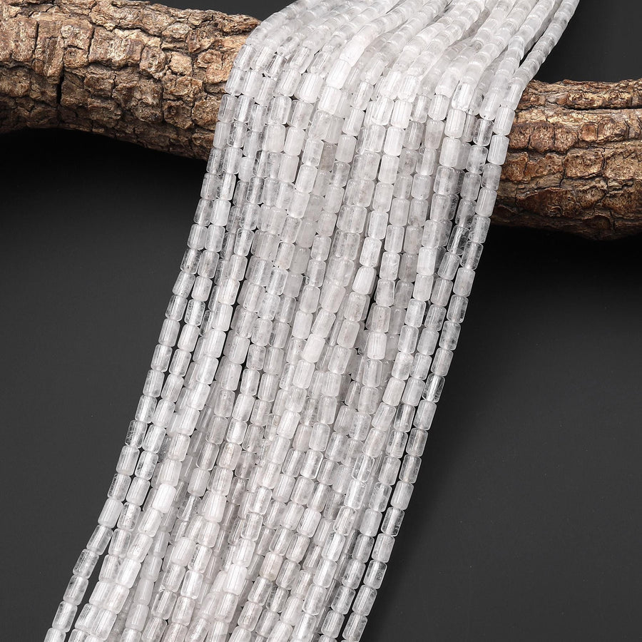 Natural Rock Crystal Quartz Smooth Barrel Tube Beads 4x6mm 15.5" Strand