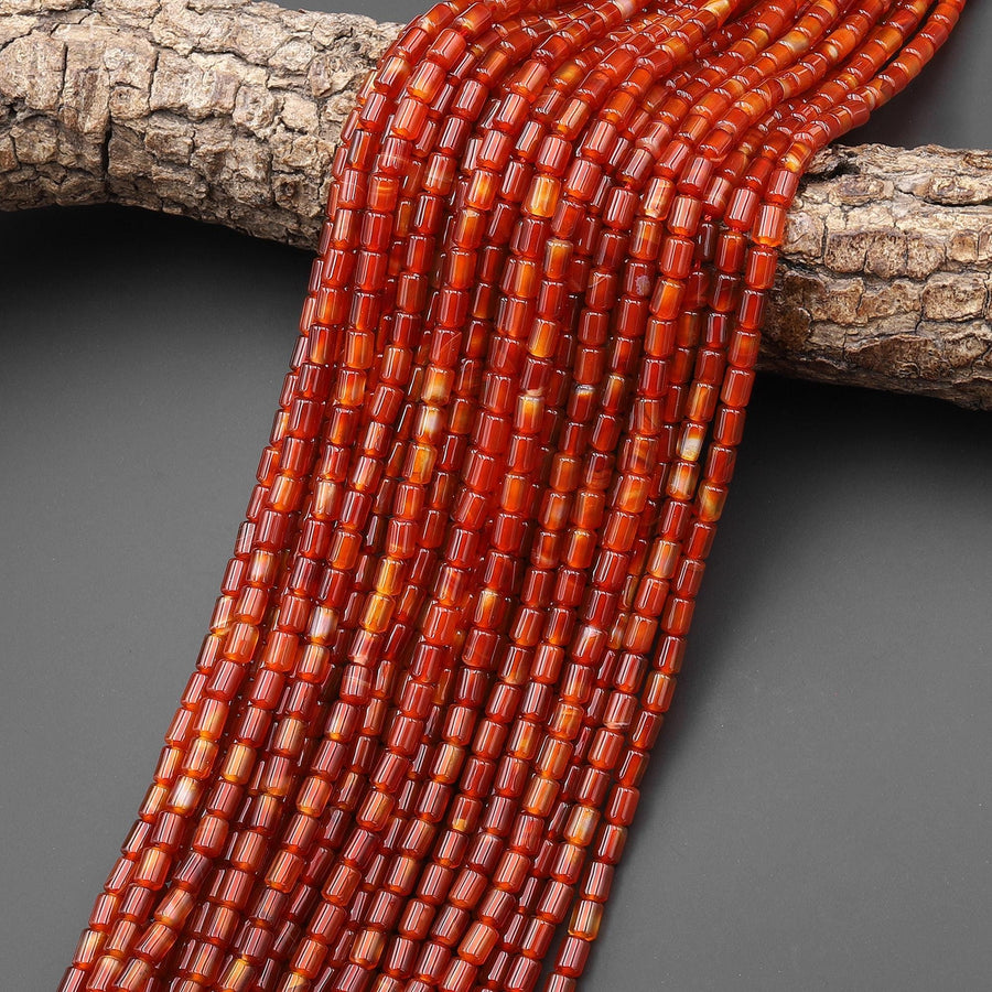 Natural Carnelian Smooth Barrel Tube Beads 4x6mm 15.5" Strand