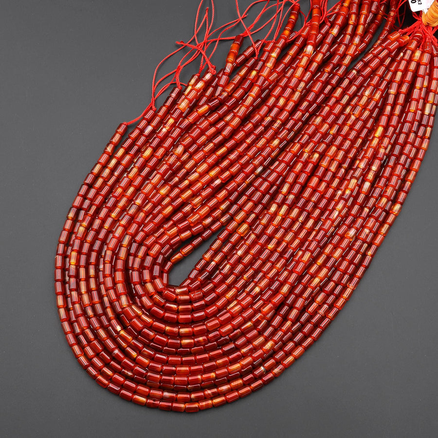 Natural Carnelian Smooth Barrel Tube Beads 4x6mm 15.5" Strand