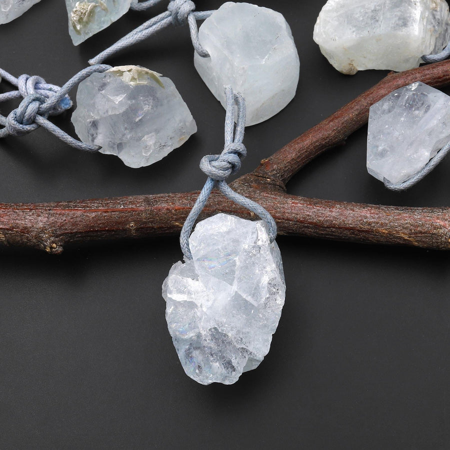 Hand Cut Raw Natural Aquamarine Nugget Pendant Side Drilled Gemstone Focal Bead