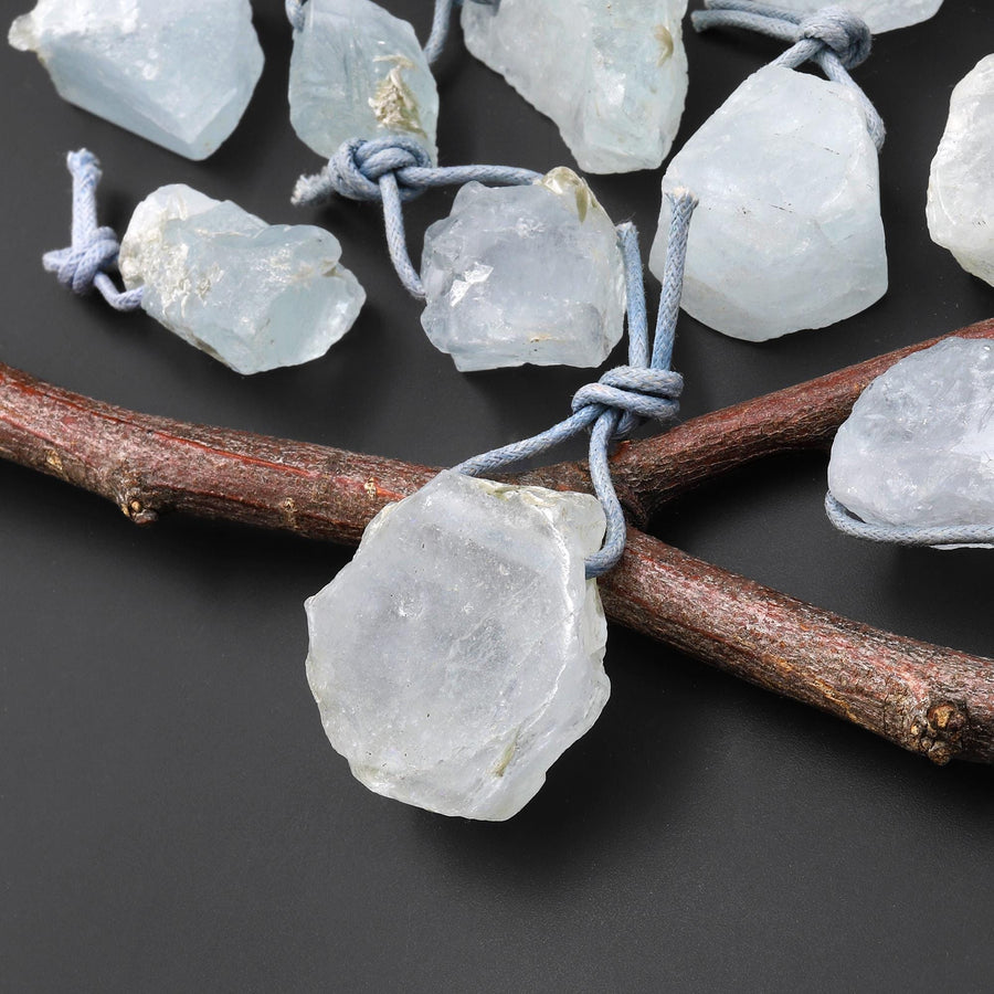 Hand Cut Raw Natural Aquamarine Nugget Pendant Side Drilled Gemstone Focal Bead