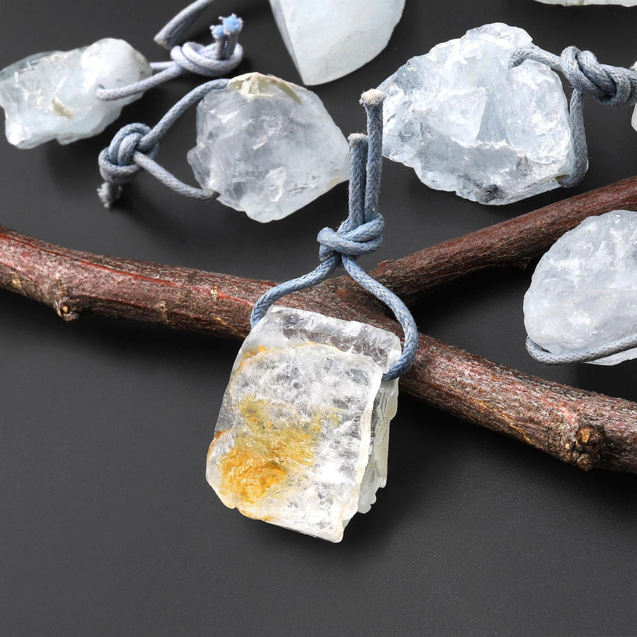 Hand Cut Raw Natural Aquamarine Nugget Pendant Side Drilled Gemstone Focal Bead A2
