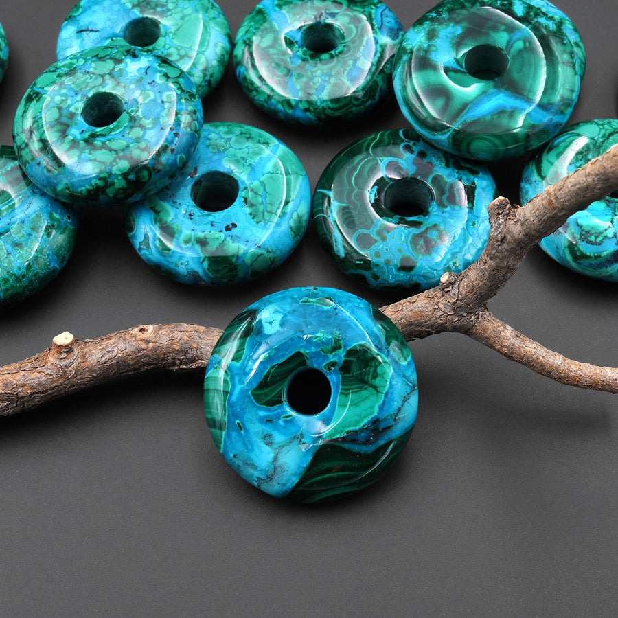 AAA+ Rare Natural Blue Chrysocolla Green Malachite 25mm Donut Pendant A5