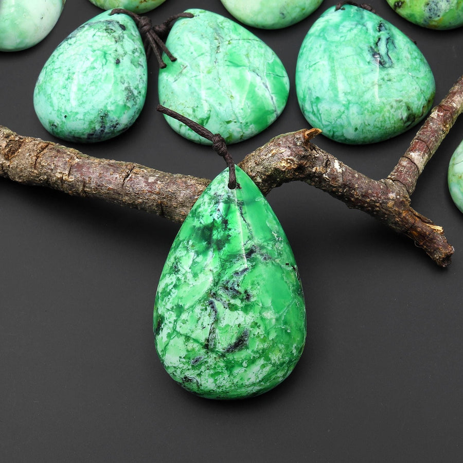 Natural Nevada Apple Green Variscite Teardrop Pendant Gemstone A11