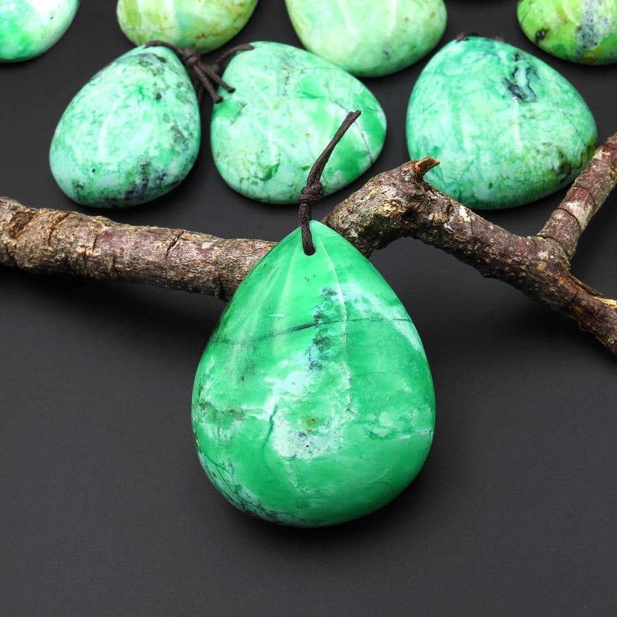 Natural Nevada Apple Green Variscite Teardrop Pendant Gemstone A55