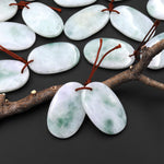 Genuine Natural Green Burma Jade Smooth Oval Earring Pair Drilled Gemstone Matched Beads