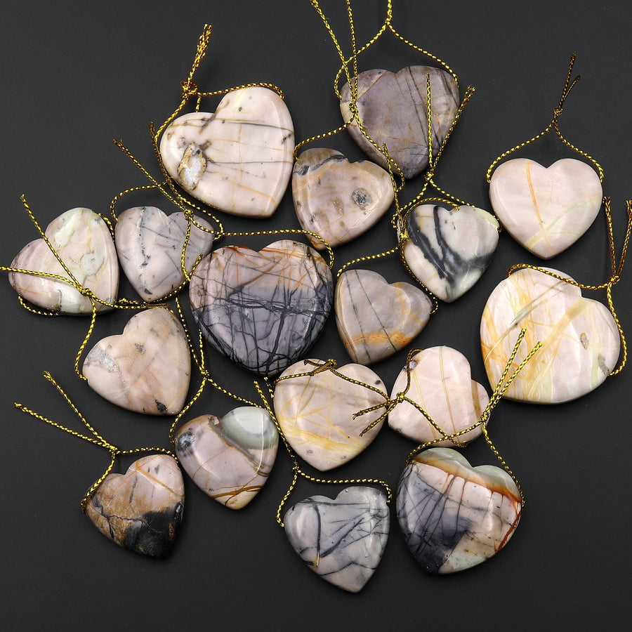 Natural American Picasso Jasper Heart Shaped Pendant Side Drilled Gemstone