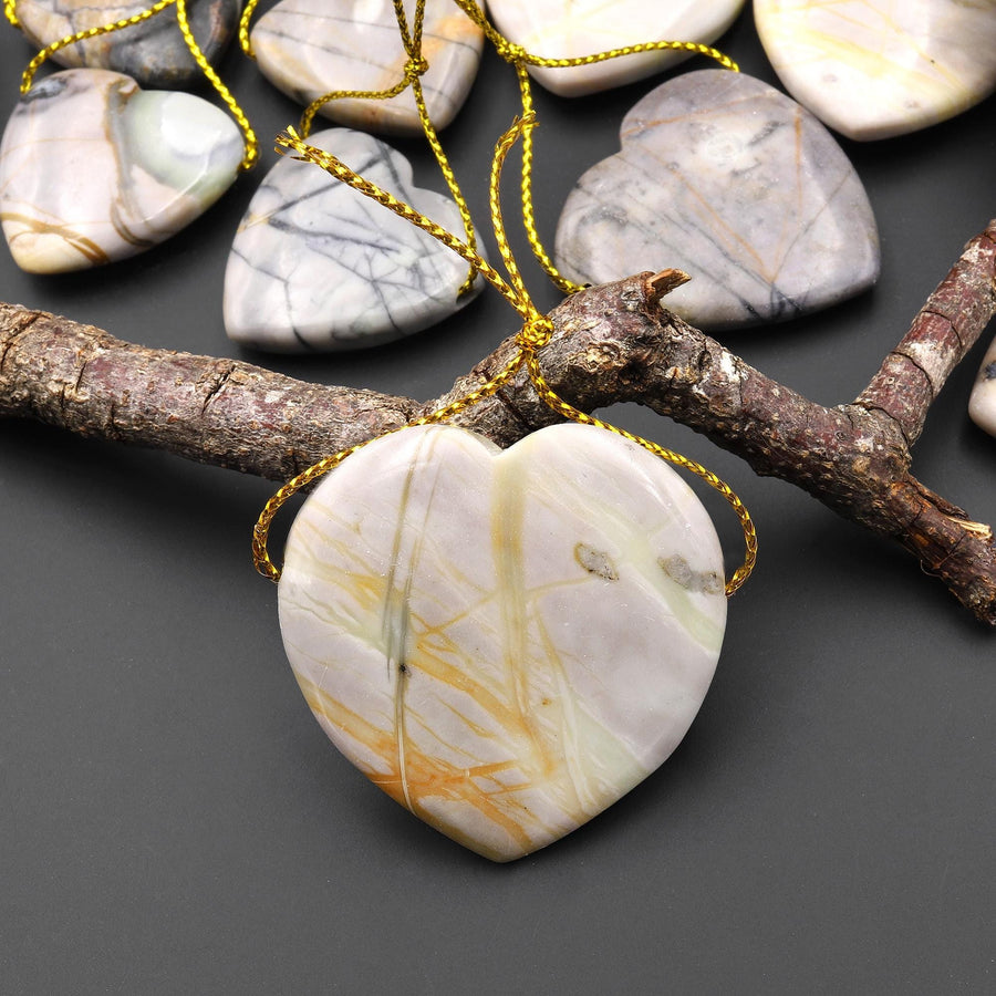 Natural American Picasso Jasper Heart Shaped Pendant Side Drilled Gemstone A4